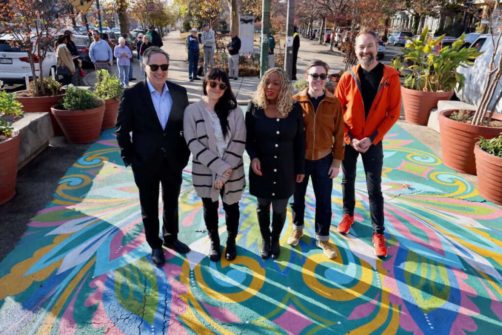 2024-11-18-e-lee-matt-bergheiser-lawren-alice-jamie-gauthier-catherine-hofmann-nate-hommel-philadelphia-cedar-park-new-ground-mural-grove-and-flow Neighbors by a new mural