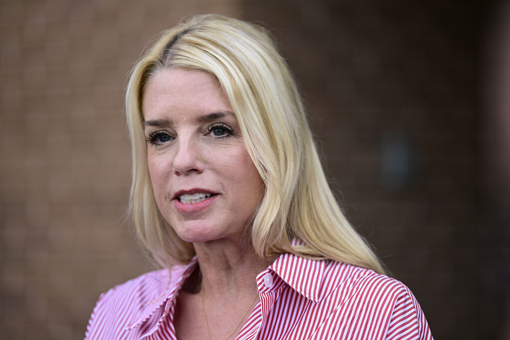 Pam Bondi FILE - Pam Bondi, former Florida Attorney General, speaks to reporters outside an election integrity volunteer training, June 18, 2024, in Newtown, Pa. (AP Photo/Derik Hamilton, File)