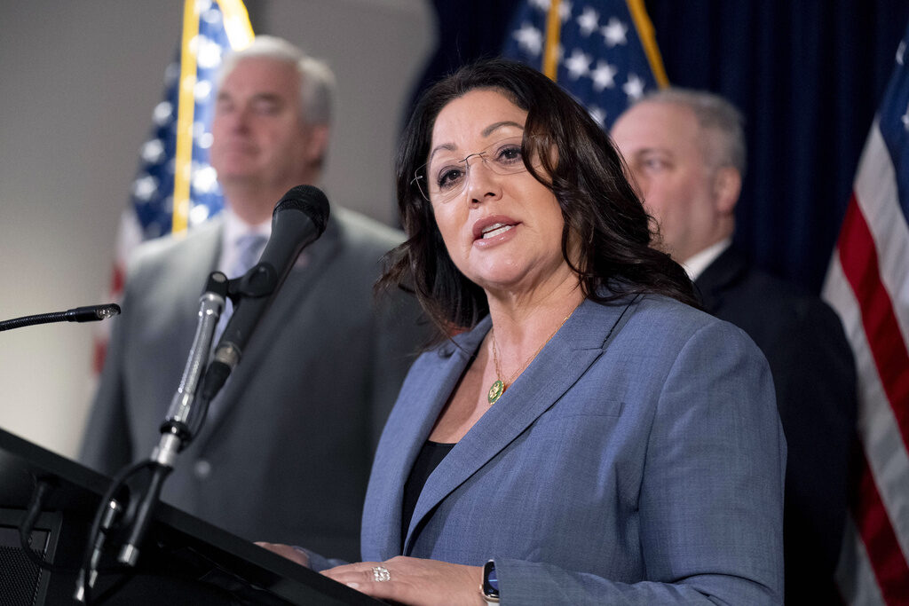 Steve ScaliseTom EmmerLori Chavez-DeRemer FILE - Rep. Lori Chavez-DeRemer, R-Ore., accompanied by Majority Whip Rep. Tom Emmer, R-Minn., left, and House Majority Leader Rep. Steve Scalise, R-La., right, speaks at a news conference on Capitol Hill in Washington, Jan. 25, 2023. (AP Photo/Andrew Harnik, File)