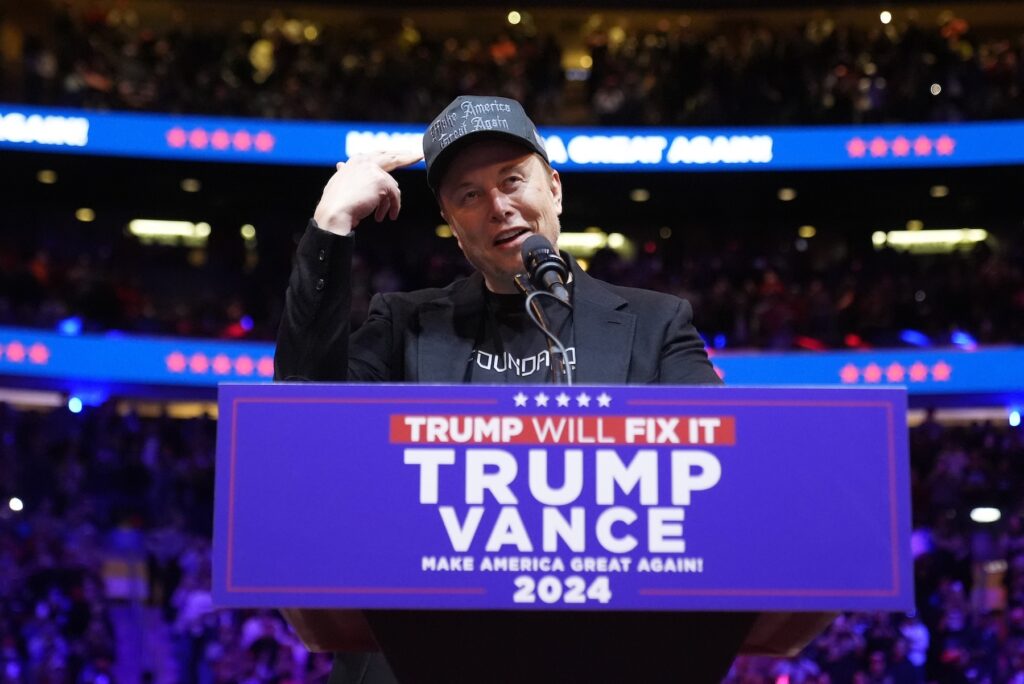 Election 2024 Trump Elon Musk speaking at a Trump rally