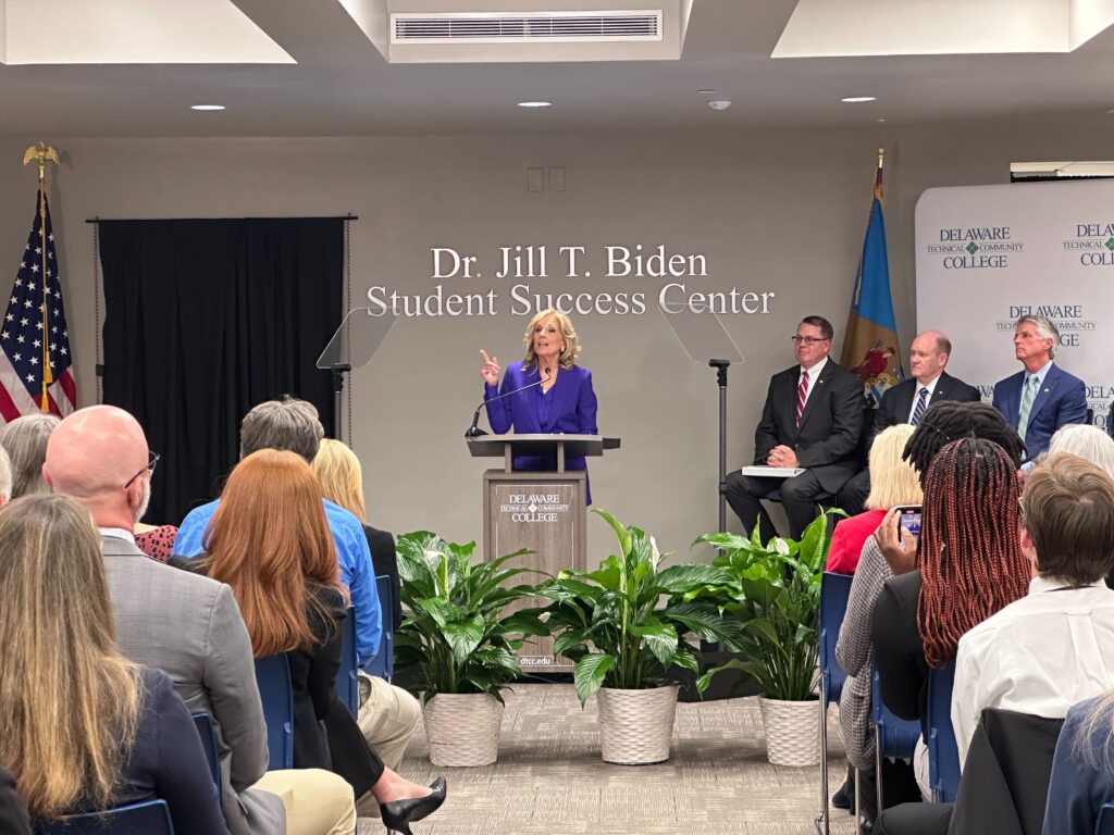 IMG_2115 Jill Biden speaks behind a podium