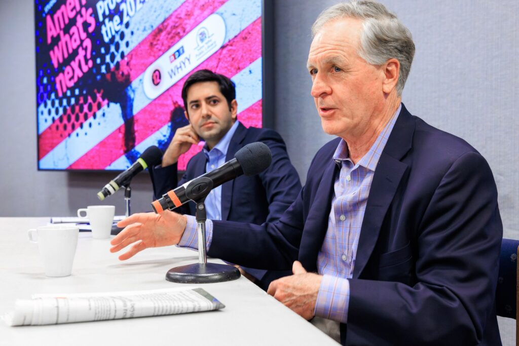Studio 2 on the road On the left sits Democratic Montgomery County Commissioner Neil Makhija. On the right is is former Pennsylvania Gov. Mark Schweiker, a Republican Bucks County native.