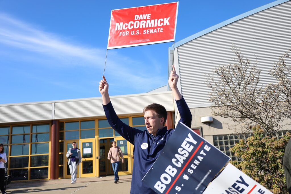 election-day-scranton-pennsylvania-AF-07 Supporter for Republican Senate candidate David McCormick