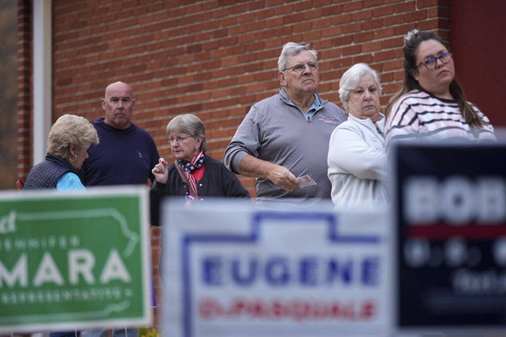 APTOPIX Election 2024 America Votes Pennsylvania Voters stand in line while waiting for a polling place to open, Tuesday, Nov. 5, 2024, in Springfield, Pa.