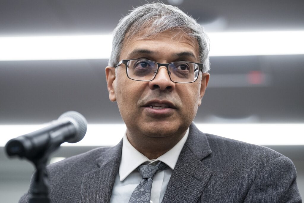 House Freedom Caucus COVID Roundtable Dr. Jay Bhattacharya speaking into a microphone
