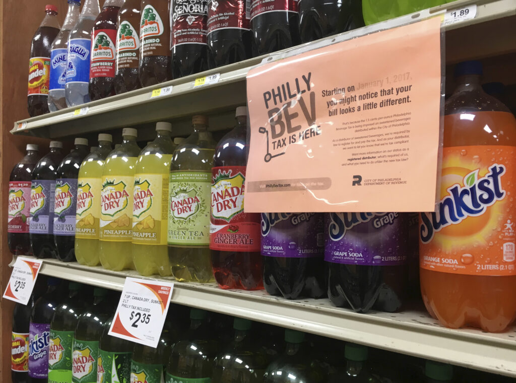 Philadelphia Soda Tax 2-liter sodas on a shelf