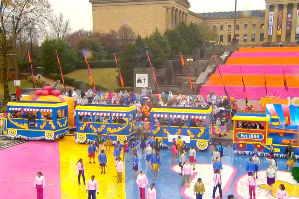 thanksgiving-parade-philadelphia-2024 Performers in front of the art museum