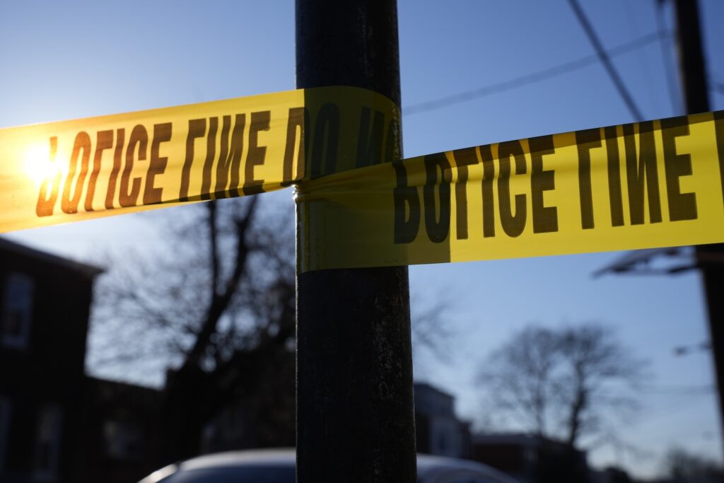 Trenton Police Excessive Force Tape cordons off a scene of police activity, Saturday, March 16, 2024, in Trenton, N.J.