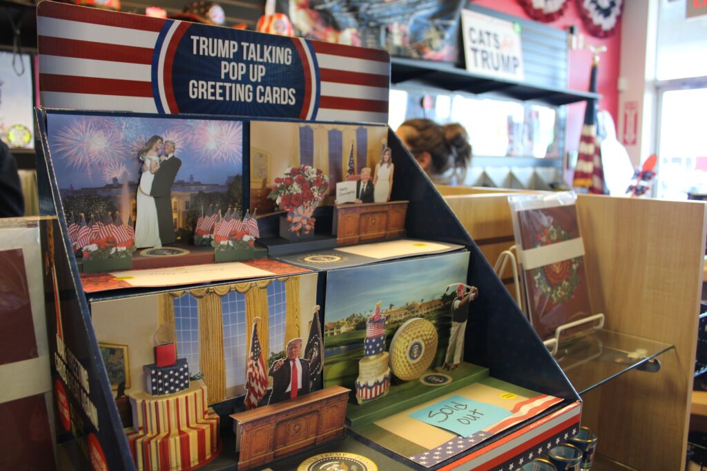 trump-store-9-bensalem-2024 a display of Trump-talking greeting cards