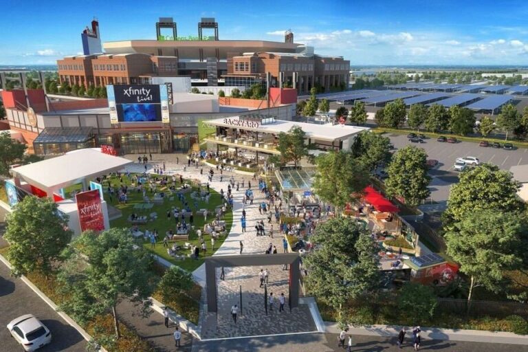 a rendering shows an entrance to the expansion, with Citizens Bank Park in the back