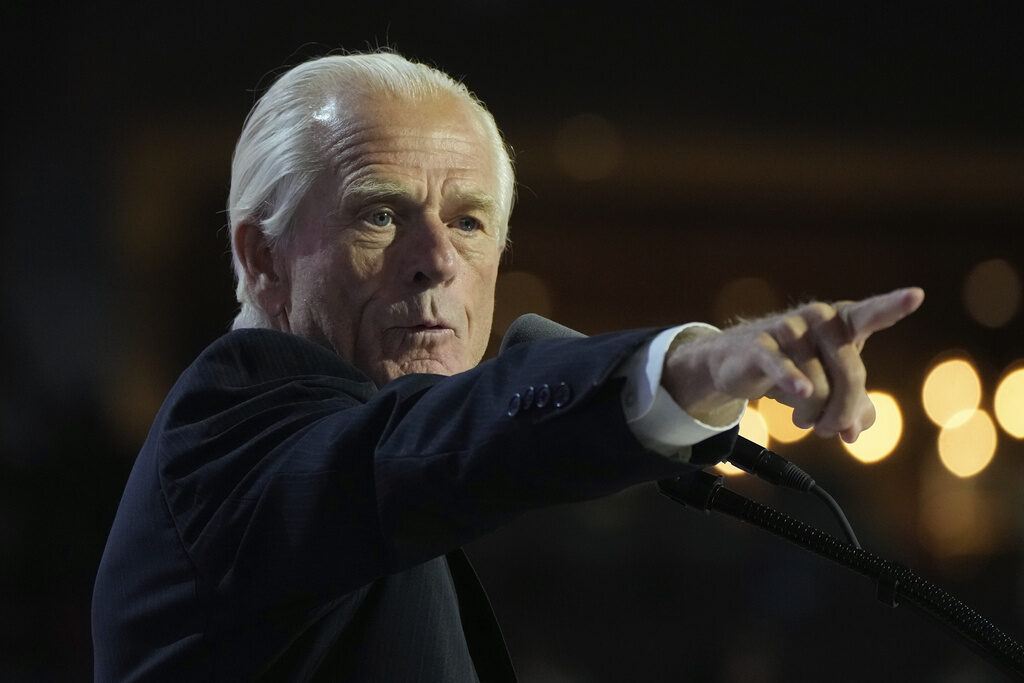 Trump Transition FILE - Peter Navarro speaks during the Republican National Convention, July 17, 2024, in Milwaukee. (AP Photo/Paul Sancya, File)