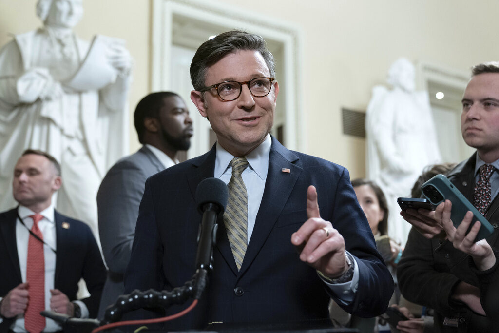 Mike Johnson Speaker of the House Mike Johnson, R-La., talks to reporters after passing the funding bill to avert the government shutdown at the Capitol in Washington, Friday, Dec. 20, 2024. (AP Photo/Jose Luis Magana)