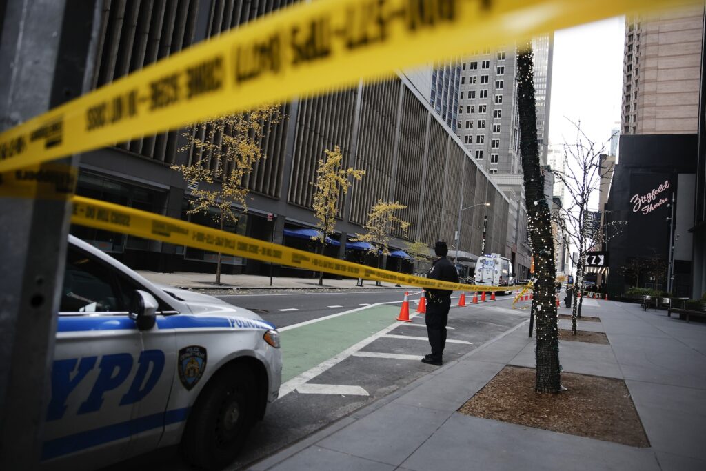 APTOPIX Manhattan Shooting Police tape up at a crime scene in New York City