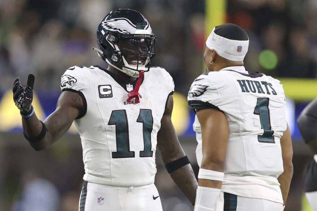 A.J. Brown,Jalen Hurts Philadelphia Eagles wide receiver A.J. Brown with quarterback Jalen Hurts