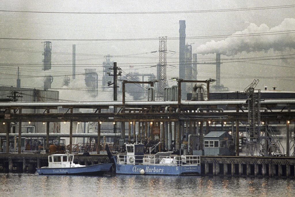 Fossil Fuel Fees Climate Fund Exxon oil refinery stands in Linden, N.J.
