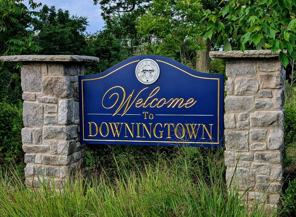 downingtown-pennsylvania-welcome-sign A sign reads Welcome to Downingtown