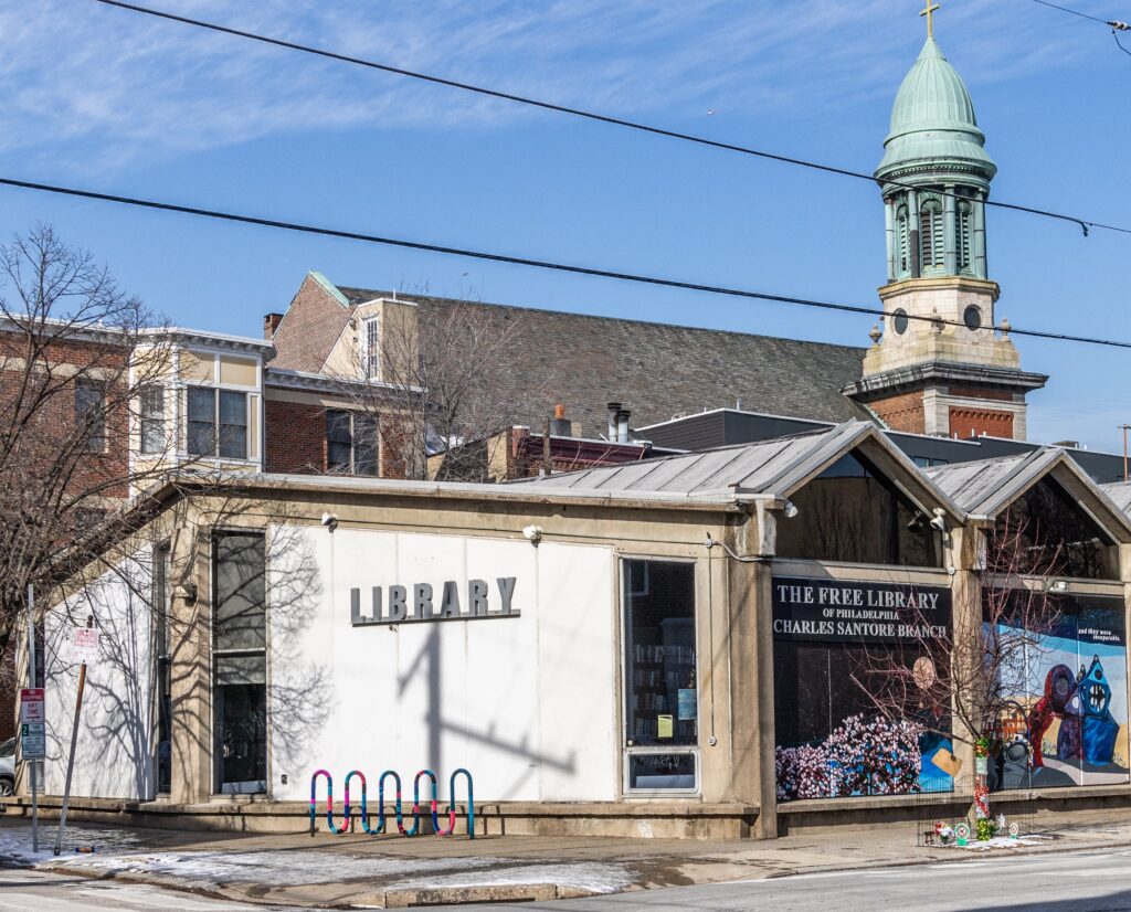The Charles Santore Branch Library in Philadelphia. (Kimberly Paynter/WHYY) outside The Charles Santore Library