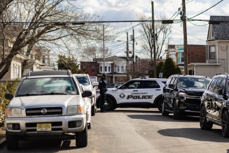 Camden police car blocking a street