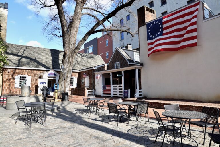 outside the Betsy Ross House on Arch Street