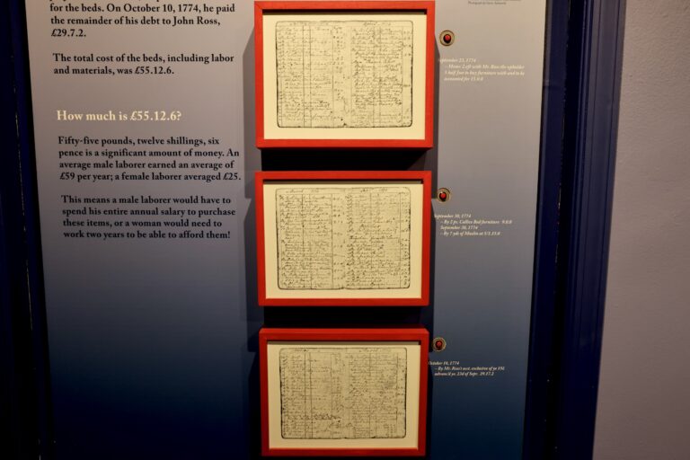 three pages from George Washington's ledger on display