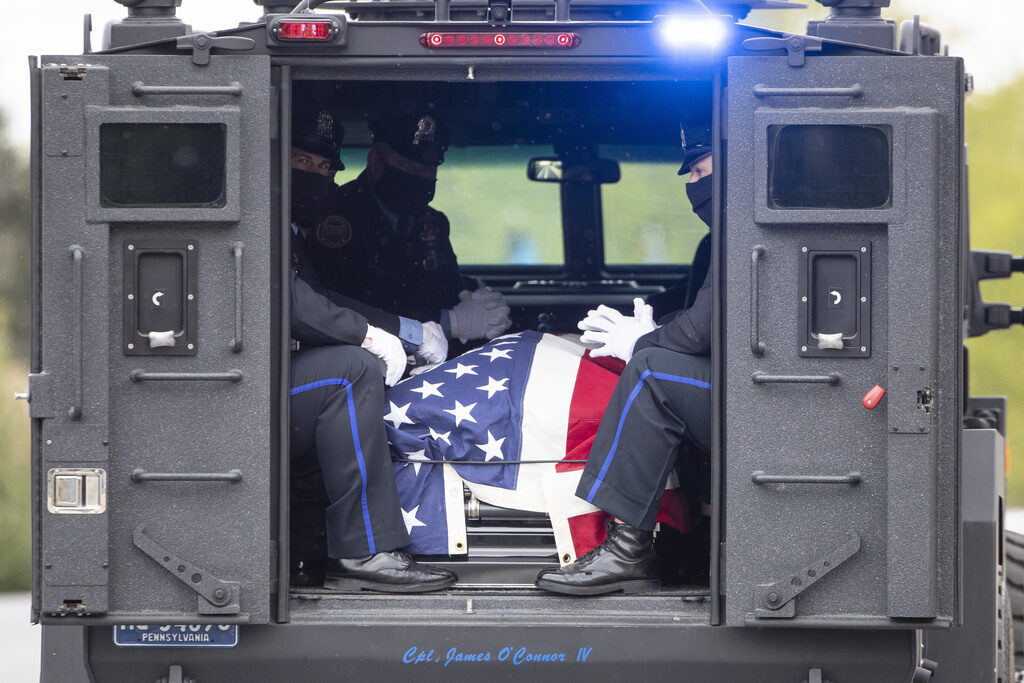 Police Officer Killed Police officers wearing a protective face masks as a precaution