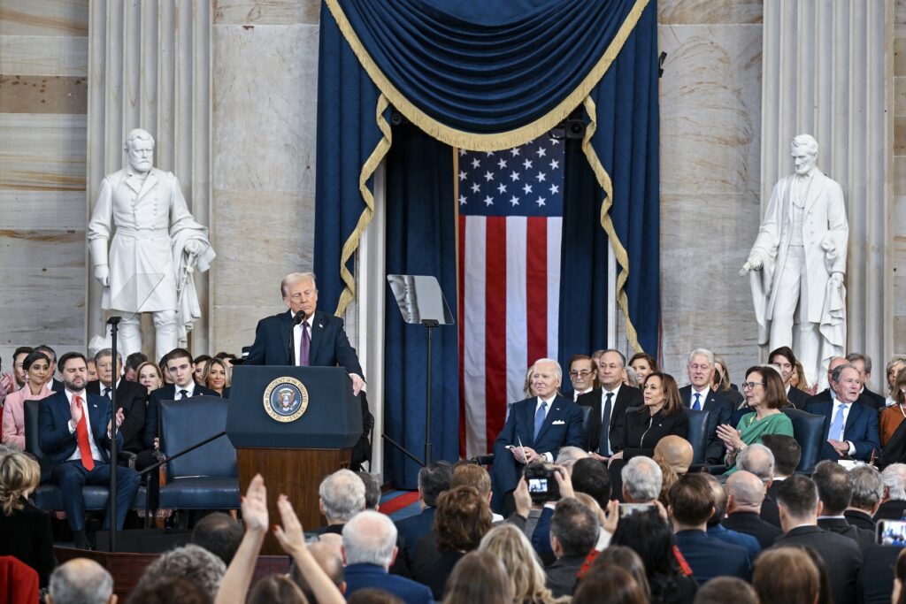 Capitol Hill Donald Trump giving his inauguration speech