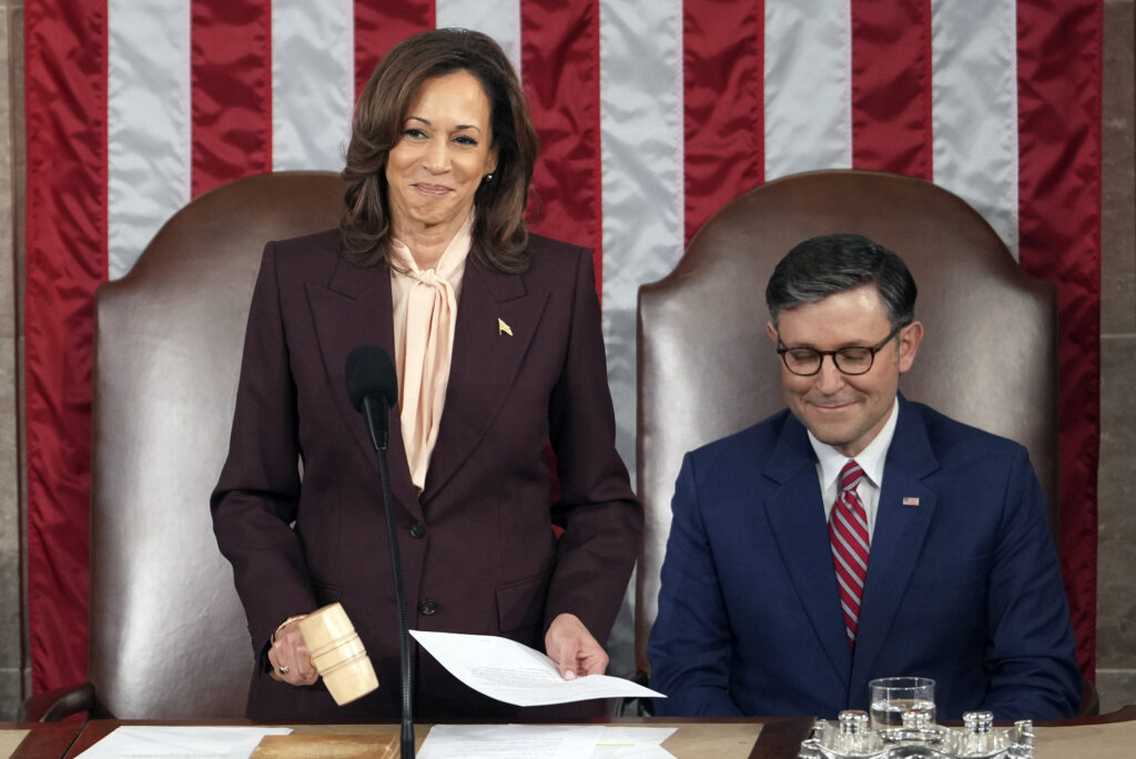 Congress Electoral College Vice President Kamala Harris reads the results
