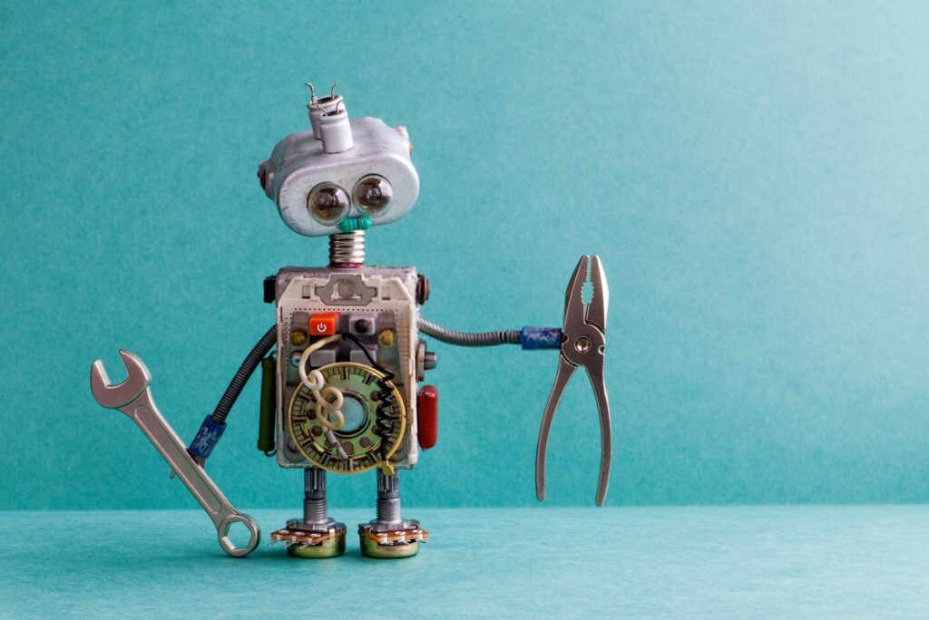 Artificial Intelligence And Machine Learning Concept. Neural Net Artificial Intelligence and Machine Learning Concept. Neural networks and another modern technologies concepts. Robot finger, robo advisor, Big data, robotic future technology and business concept. Technology sci-fi concept, hi tech.