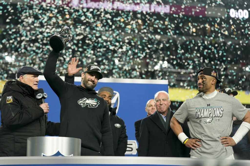 Commanders Eagles Football Philadelphia Eagles head coach Nick Sirianni celebrates