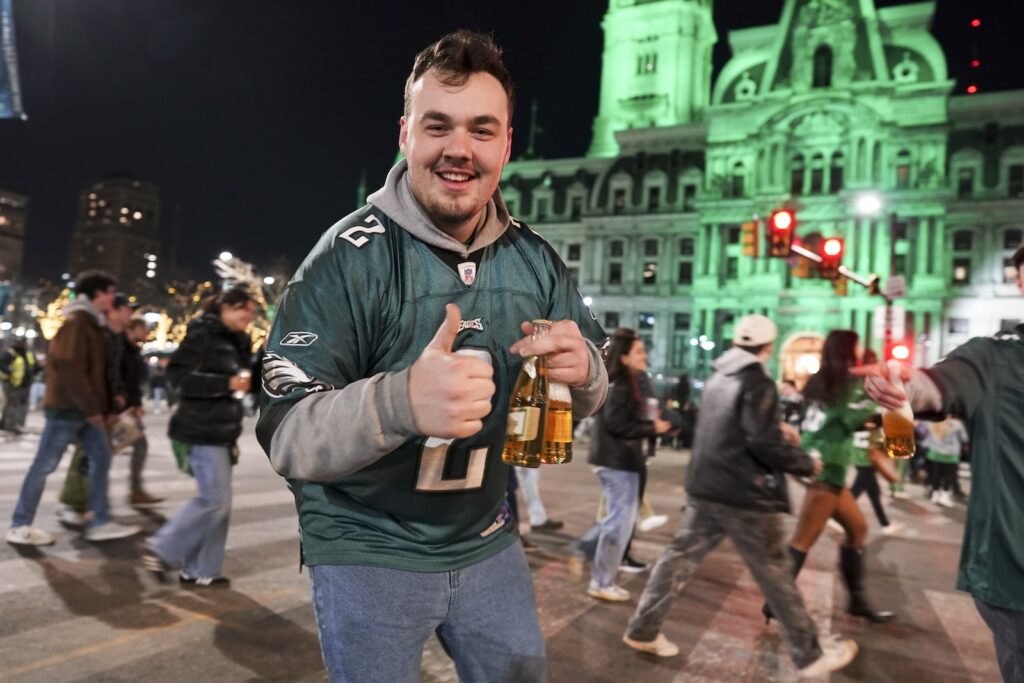 Philadelphia Eagles Fans Celebrate NFC Championship Philadelphia Eagles fans celebrate on South Broad Street in Philadelphia, Sunday Jan. 26, 2025, after the Eagles won the NFC Championship by defeating the Washington Commanders.