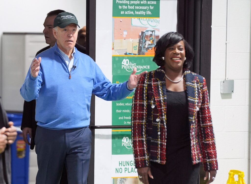joe-biden-cherelle-parker-2024-01-15 Joe Biden and Cherelle Parker enter the room