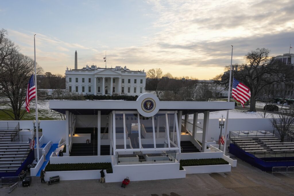 Trump Inauguration Presidential reviewing stand on Pennsylvania outside the White House