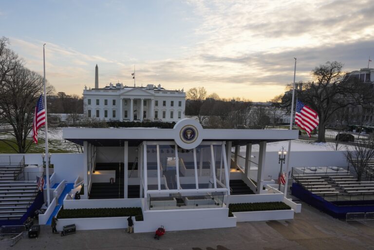 Presidential reviewing stand on Pennsylvania outside the White House