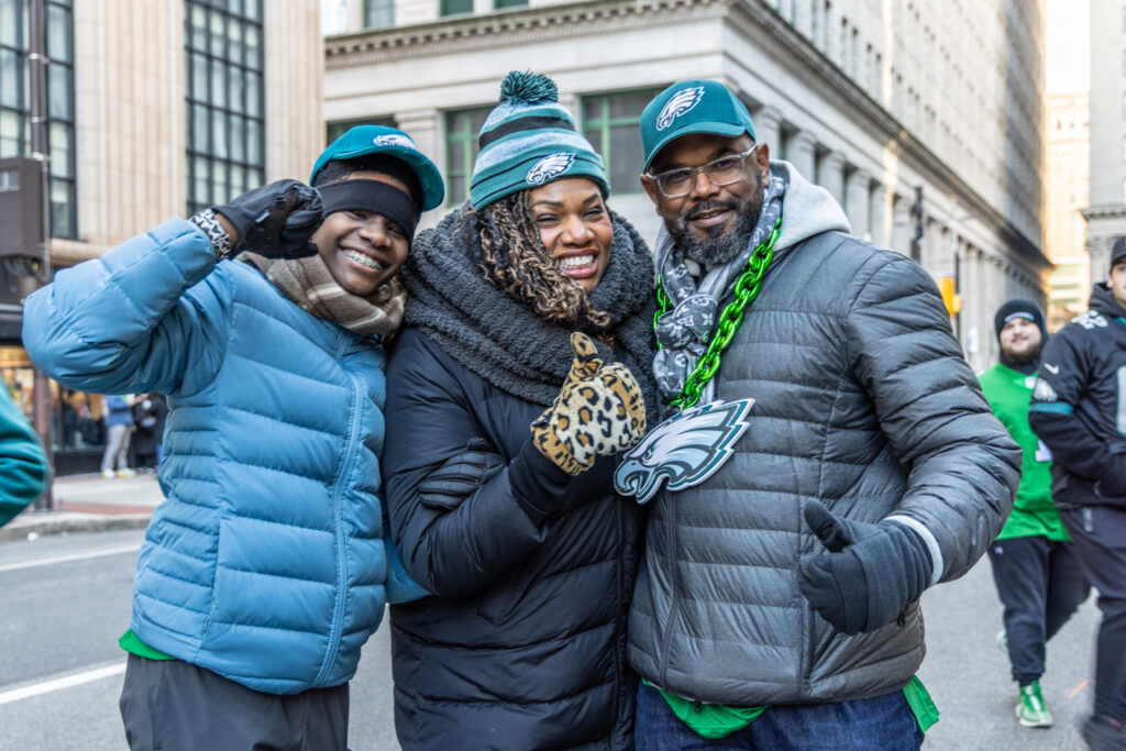 The Moyers family is seen at the Eagles victory parade
