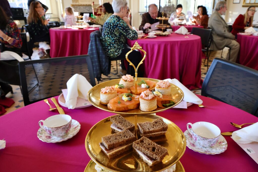 2025 02 04-e lee-philadelphia carpenters hall-tuesday tea with dolley madison treats A table set up for afternoon tea