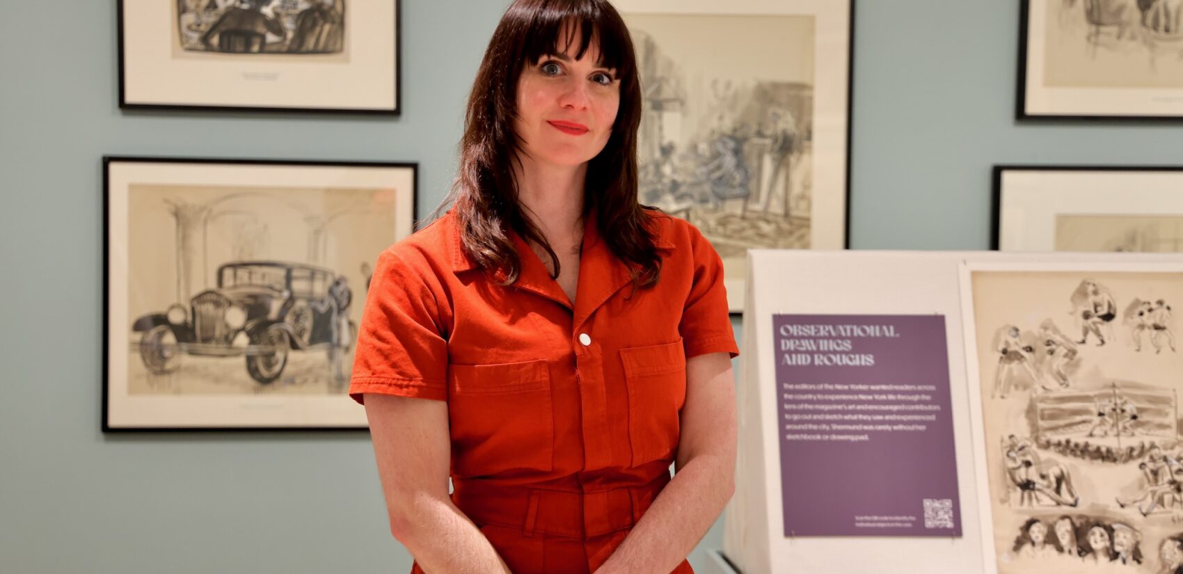 Curator Caitlin McGurk curated the exhibition at Brandywine Museum featuring the work of founding New Yorker cartoonist Barbara Shermund. (Emma Lee/WHYY)
