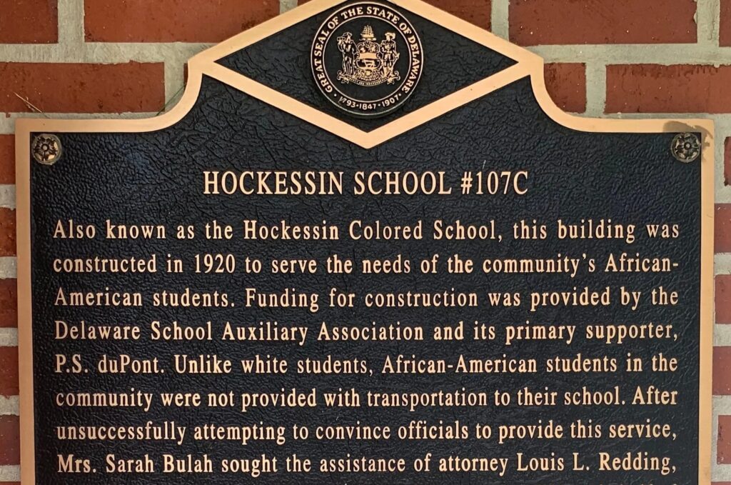 Hockessin-School-107C-plaque-file a plaque tells the history of Hockessin Colored School #107C