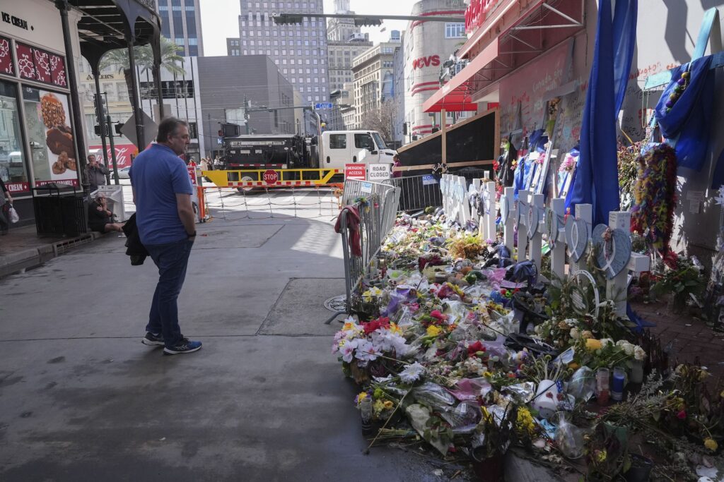 The memorial for the car attack on the street.