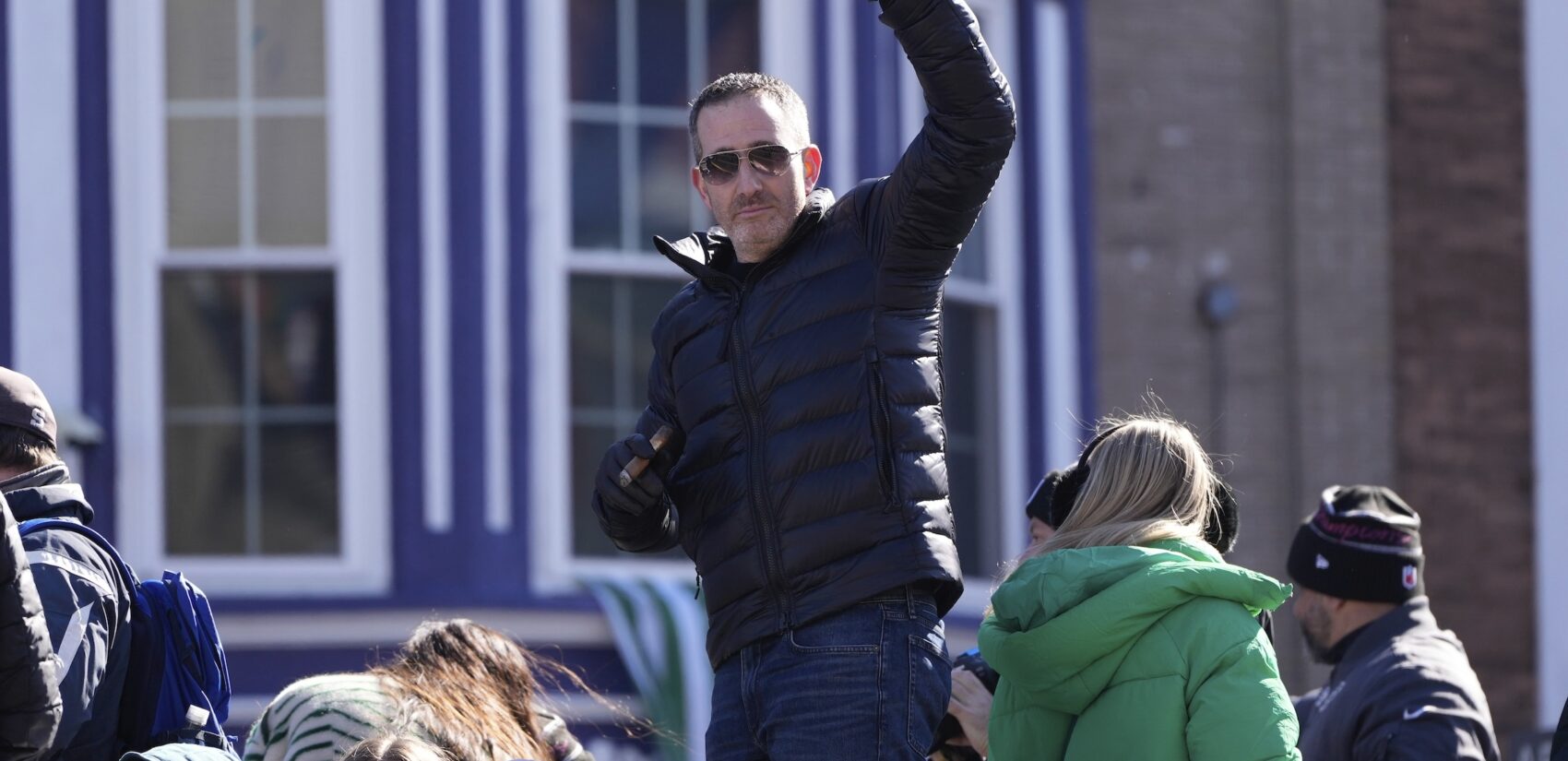 Howie Roseman celebrates during the parade