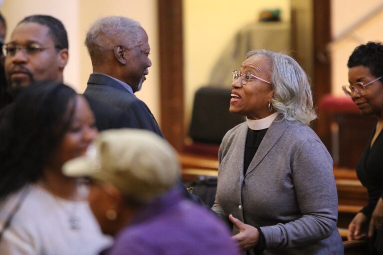 churchgoers talking