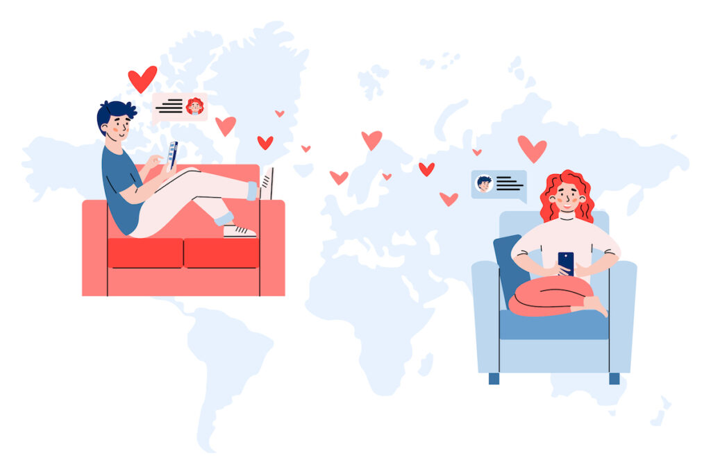 Concept Of Romance, Online Dating And Love Relationship On Long Distance Via Internet. Young Couple Young couple enjoying an online romance. (Bigstock/Rumka_vodki)