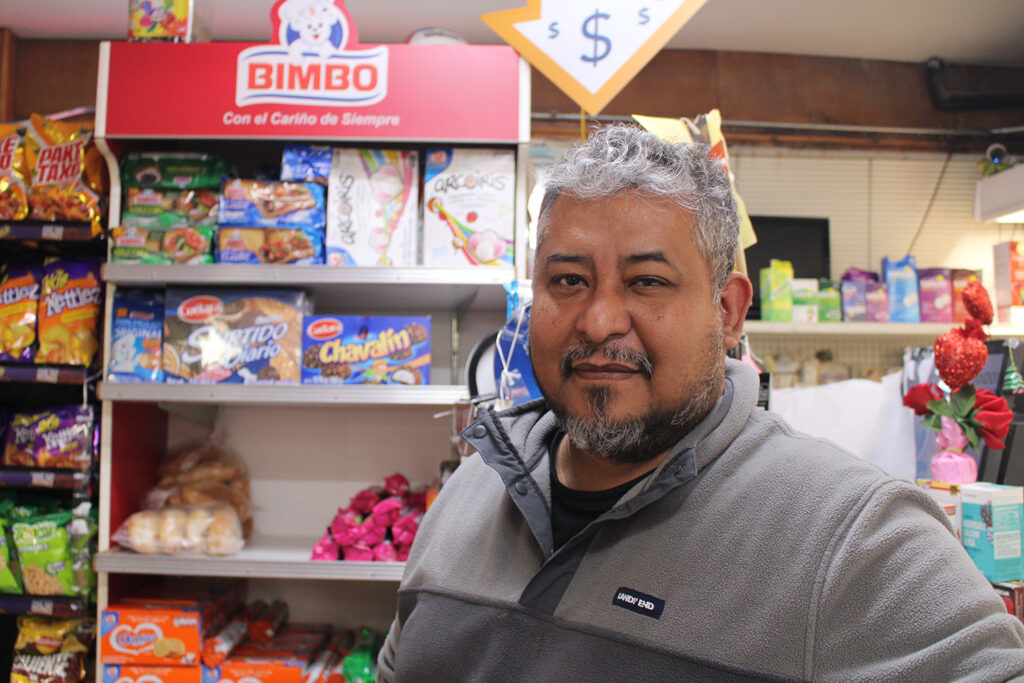 eli-nogueda_02072025 Eli Nogueda, owner of Adelita's Mexican Market, said his sales have fallen by around 40% since December. (Emily Neil/WHYY)