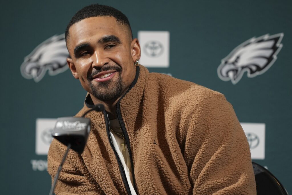 Super Bowl Eagles Football Philadelphia Eagles quarterback Jalen Hurts speaks