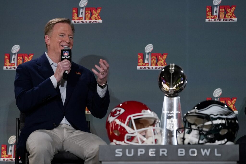 Super Bowl Football NFL commissioner Roger Goodell speaks