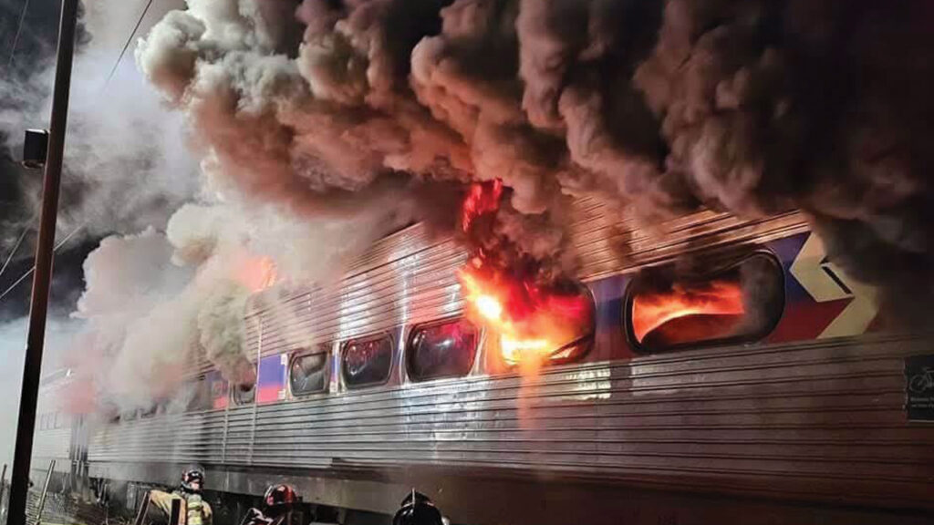 septa-train-fire-delco-february-2025 a SEPTA train on fire