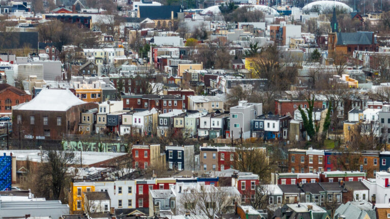 an aerial view of housing near Fairmount Park