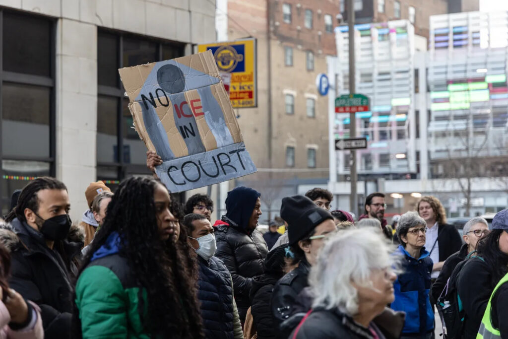 Juntos protests outside U.S. Immigration and Customs Enforcement in Philadelphia
