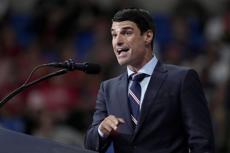 Rob Bresnahan speaks at a campaign rally for Republican presidential nominee former President Donald Trump, Aug. 17, 2024, in Wilkes-Barre, Pennsylvania.