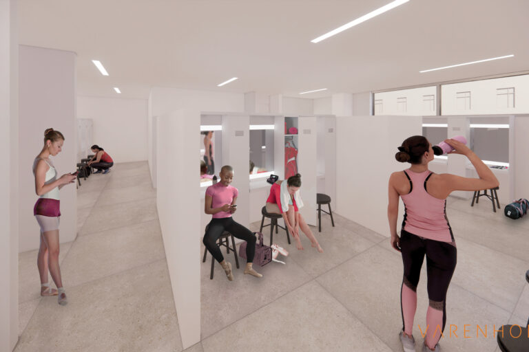 A rendering of the dancers' dressing room
