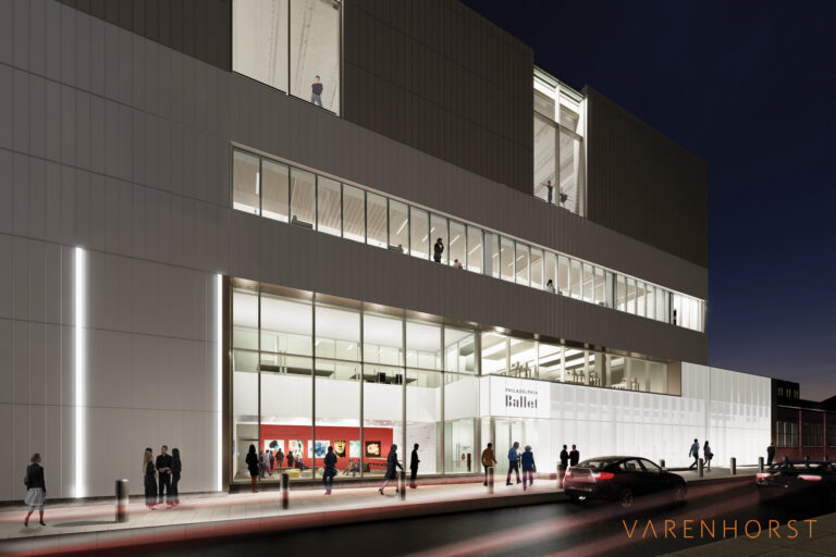 A rendering showing the entrance of the building